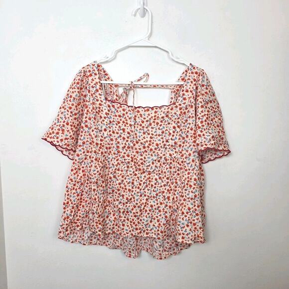 Old Navy White Orange Ditzy Floral Girly Flutter Sleeve Swing Blouse Size XL - Picture 4 of 11